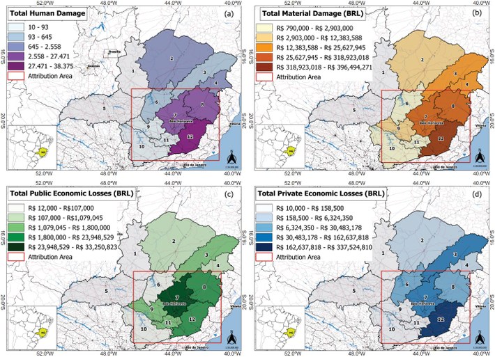 Mapa dos impactos humanos causados pelos eventos