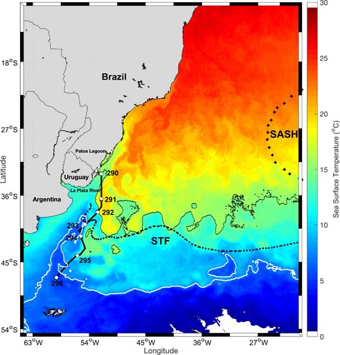 Temperatura da superfície do mar durante o estudo (outubro)