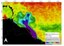 Campo semanal de salinidade na superfície do mar médio estimado com dados do sensor orbital SMAP (26/05/2023). Área de amostragem do cruzeiro oceanográfico indicada pelo polígono vermelho (Crédito: Aline M. Valerio).
