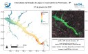 Mapa de intensidade de floração de algas no Reservatório de Promissão em 01/01/2021 e imagem MSI/Sentinel-2 do reservatório em composição colorida RGB