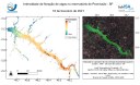 Mapa de intensidade de floração de algas no Reservatório de Promissão em 16/02/2021 e imagem MSI/Sentinel-2 do reservatório em composição colorida RGB